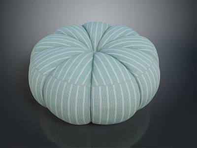 Light Green White Striped Round Pouf With Pleated Design For Home Living 3d model