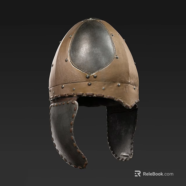 Authentic Medieval Warrior Outfit Featuring Metal Helmet And Leather Straps 3d model 