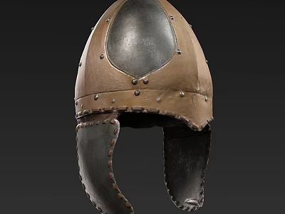 Authentic Medieval Warrior Outfit Featuring Metal Helmet And Leather Straps 3d model