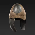Authentic Medieval Warrior Outfit Featuring Metal Helmet And Leather Straps