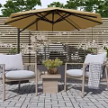 Rattan Outdoor Sofa Set With Cushions Umbrella And Side Table In Patio Garden