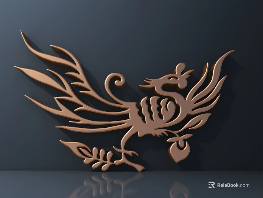 Golden Phoenix Themed Wall Decor With Intricate Feather And Curved Tail Design 3d model 