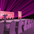 Event Venue With Purple Lighting Stage And Chairs 3d model