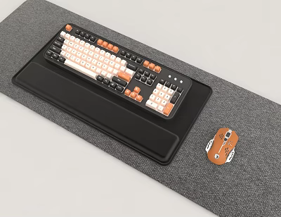 Black Mechanical Keyboard With Orange Keys On Keyboard Pad And Side Device 3d model