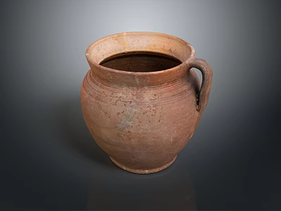 Traditional Clay Jar Sculpture Carving with Textured Surface and Handcrafted Handle 3d model