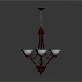 Classic Red Chandelier With Six White Shades And Metal Frame Design