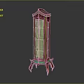 Red Antique Display Cabinet With Gold Accents Glass Door And Carved Legs