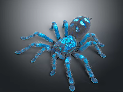 Vibrant Blue Hairy Spider With Shiny Body And Legs On Dark Background 3d model