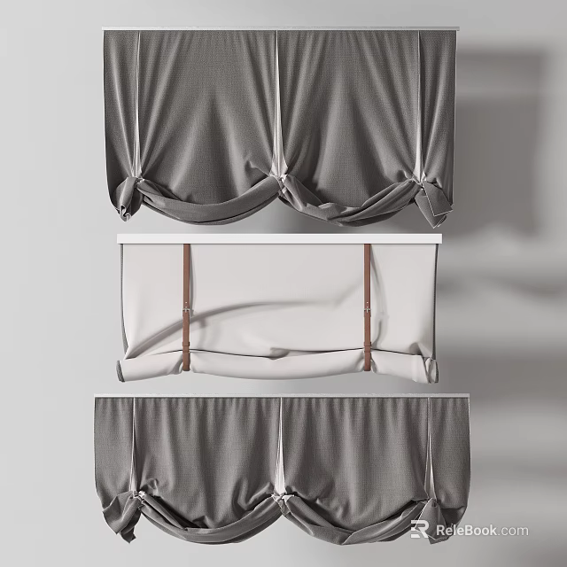 Different Styles of Gray and White Curtains with Elegant Designs for Home Decor 3d model 