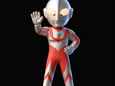 Game Movie Character Silver Red Suit Glowing Eyes Waving Hand Standing Pose 3d model