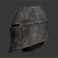 Ancient Medieval Warrior Helmet With Rusty Metallic Surface And Red Stains