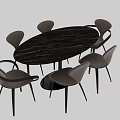 Modern Round Dining Table Set With Dark Tabletop And Six Gray Chairs 3d model
