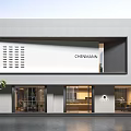 Modern CHENMANN Storefront Design With Gray Tile Facade Glass Windows And Interior Lighting 3d model