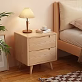 Modern Wooden Nightstand With Two Drawers Table Lamp Book And Cup Beside Bed