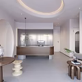 Modern Beauty Salon Interior With Wooden Reception Desk Circular Ceiling And Plants