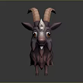 Cartoon Goat Character 3D Model With Pink Brown Horns And White Purple Fur