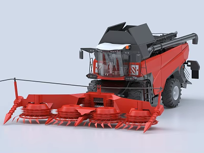 Red Agricultural Combine Harvester Featuring Multiple Cutting Blades And Black Cab Design 3d model