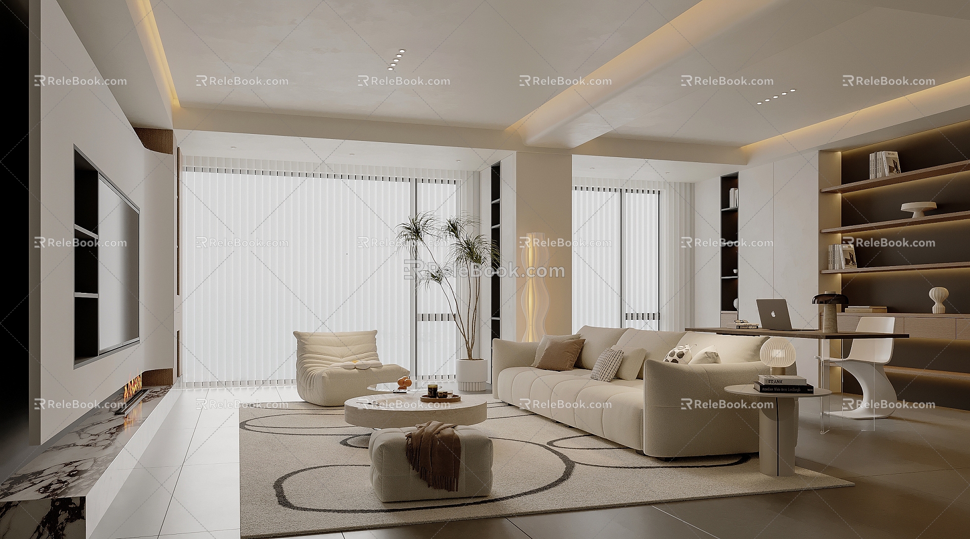 Living room sofa sofa combination minimalist sofa cream wind guest restaurant 3d model