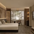 Hotel Room Interior With Beige Walls Bamboo Painting Wooden Flooring And Minimalist Design