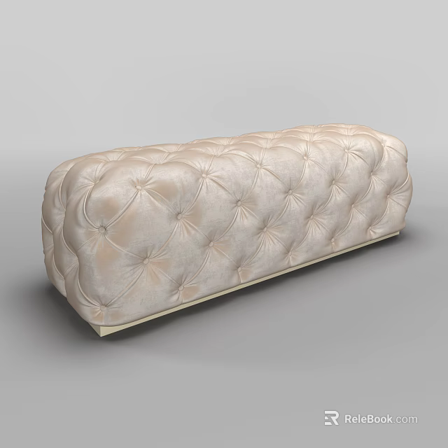 Cream Colored Upholstered Tufted Ottoman With Golden Legs Modern Elegant Design 3d model 