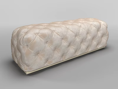 Cream Colored Upholstered Tufted Ottoman With Golden Legs Modern Elegant Design 3d model