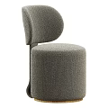 Modern Beige Upholstered Stool With Curved Backrest And Fabric Seat Design
