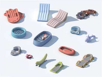 Colorful Water Toys Collection Including Inflatable Floats And Swim Accessories 3d model