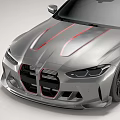 Silver Two Door Sports Car Featuring Red Stripes Black Wheels And Red Brake Calipers