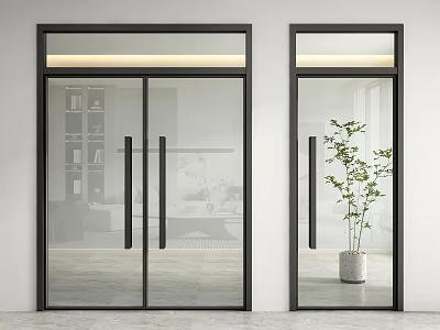 Modern Black Framed Glass Doors With Transparent Panels And Potted Plant Interior View 3d model