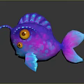 Vibrant Fantasy Fish with Purple Pink Body Blue Spots Large Eyes and Blue Antenna