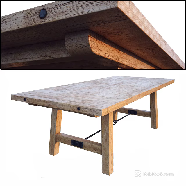 Wooden Dining Table Featuring Natural Grain Tabletop And Simple Sturdy Structure 3d model