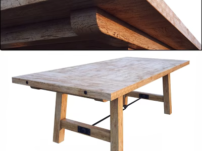 Wooden Dining Table Featuring Natural Grain Tabletop And Simple Sturdy Structure 3d model