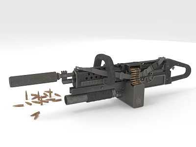 Military Machine Gun With Scattered Bullets Metal Barrel And Firing Mechanism 3d model Military Machine Gun With Scattered Bullets Metal Barrel And Firing Mechanism 3d model