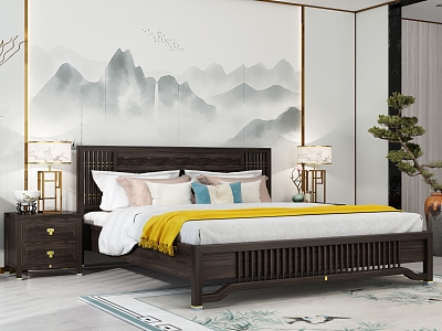 New Chinese background double bed main picture model