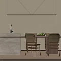 Modern Dining Table With Woven Backrest Chairs Green Apples And Long Pendant Light