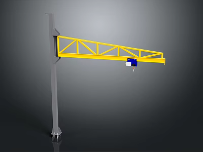 Industrial Heavy Duty Yellow Crane Arm Equipment with Gray Pillar and Hoist 3d model