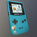 Blue Game Boy Color Entertainment Electronics with Game Screen Display and Cartoon Character Sticker