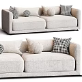 Modern Light Gray Sofa With Checkerboard Pattern Pillows And Round Cushions 3d model