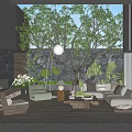 Interior Garden Landscape Design With Large Tree Sofa Chairs Green Plants And Lighting