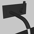 Matte Black Two Handle Wall Mounted Faucet With Water Flowing Over Modern Kitchen Countertop