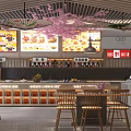 Modern Hot Pot Restaurant Interior With Cherry Blossoms And Seating 3d model