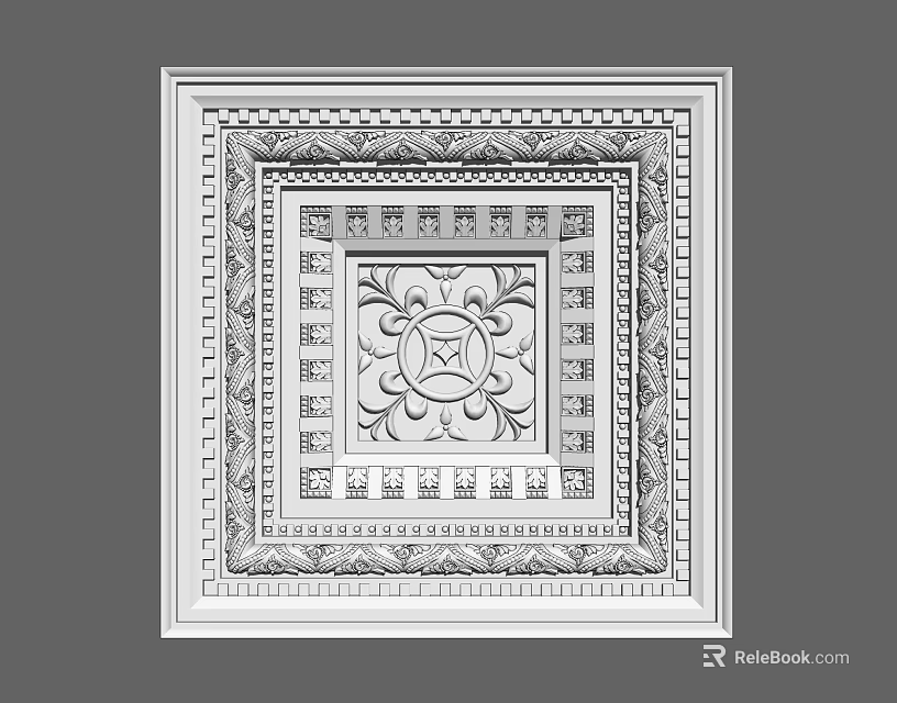 Decorative Square Ceiling Light Panel With Intricate Floral And Geometric Patterns 3d model