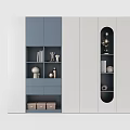 Gray And White Storage Cabinet With Open Shelves Drawers Books Decorations And Storage Boxes