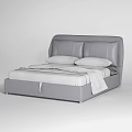 Modern Gray Double Bed With Stitched Leather Headboard And Comfortable Bedding 3d model