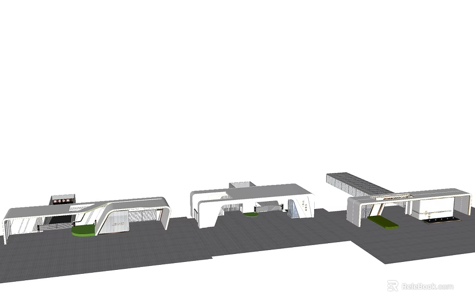 Modern Entrance Gate With Contemporary Architectural Design Glass Elements And Green Landscaped Area 3d model 