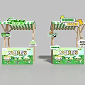 Fresh Fruit Stalls With Green White Striped Canopy And Wooden Signboards