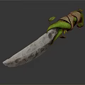 Fantasy Green Dagger With Textured White Blade And Plant Like Leaf Wrapped Hilt