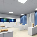 Medical Room Interior With Medical Bed Equipment Blue Walls White Ceiling Lighting And Windows
