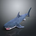 3D Rendered Blue Shark with Open Mouth Sharp Teeth on Grey Background