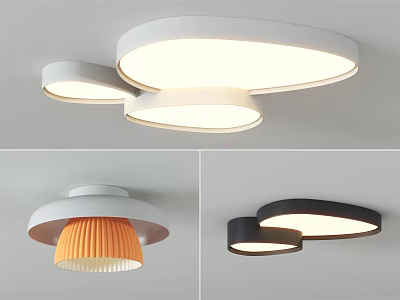 Modern Ceiling Lights With Circular Shapes Multiple Parts And White Orange Black Colors 3d model